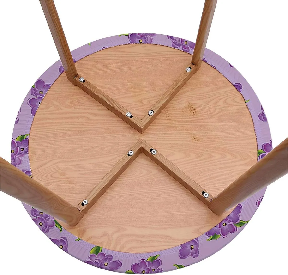 Purple and Green Tablecloth -Fitted with Elastic Botany Flower Garden Field Pattern Proof Table Cloth Wipe Clean Table Cover for Indoor and Outdoor Cartoon Fits up 45"-50" Diameter Tables