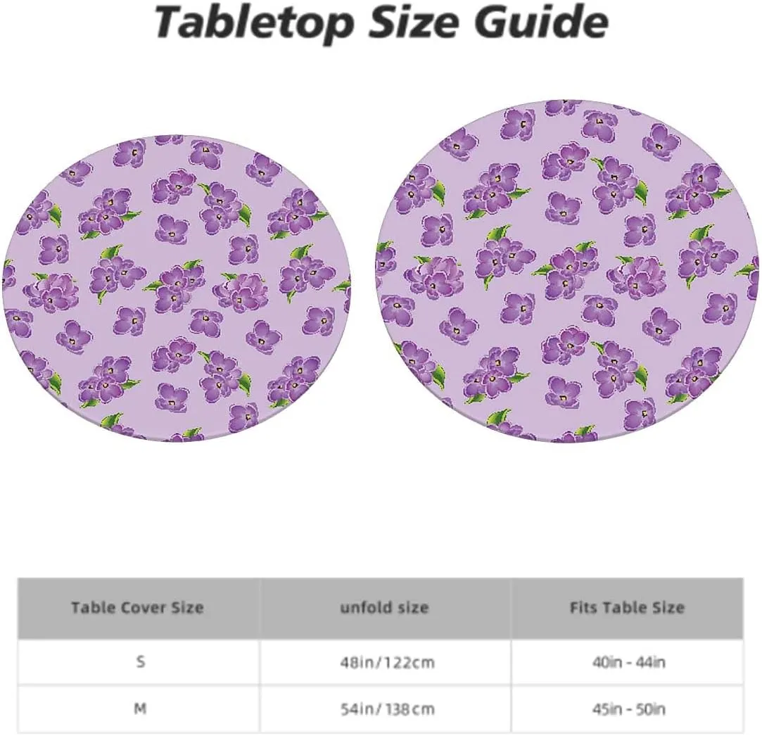 Purple and Green Tablecloth -Fitted with Elastic Botany Flower Garden Field Pattern Proof Table Cloth Wipe Clean Table Cover for Indoor and Outdoor Cartoon Fits up 45"-50" Diameter Tables