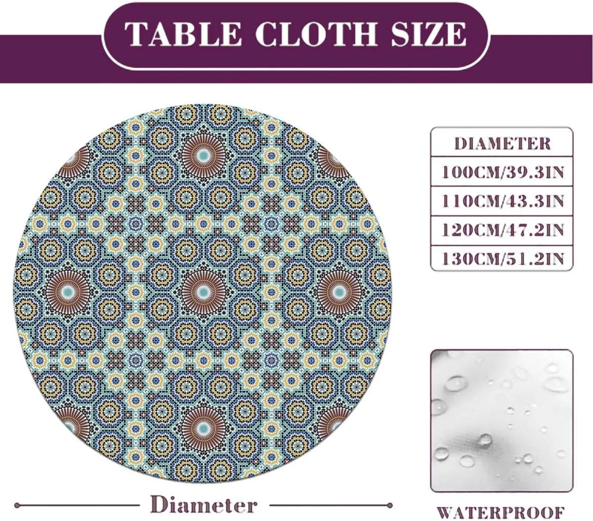Purple Blue Tablecloth Toppers for Round Tables Mandala Flower Floral Table ​Cover ​for Kitchen Dining Party Picnic Fit for 36"-39" Diameter Table Eastern Design