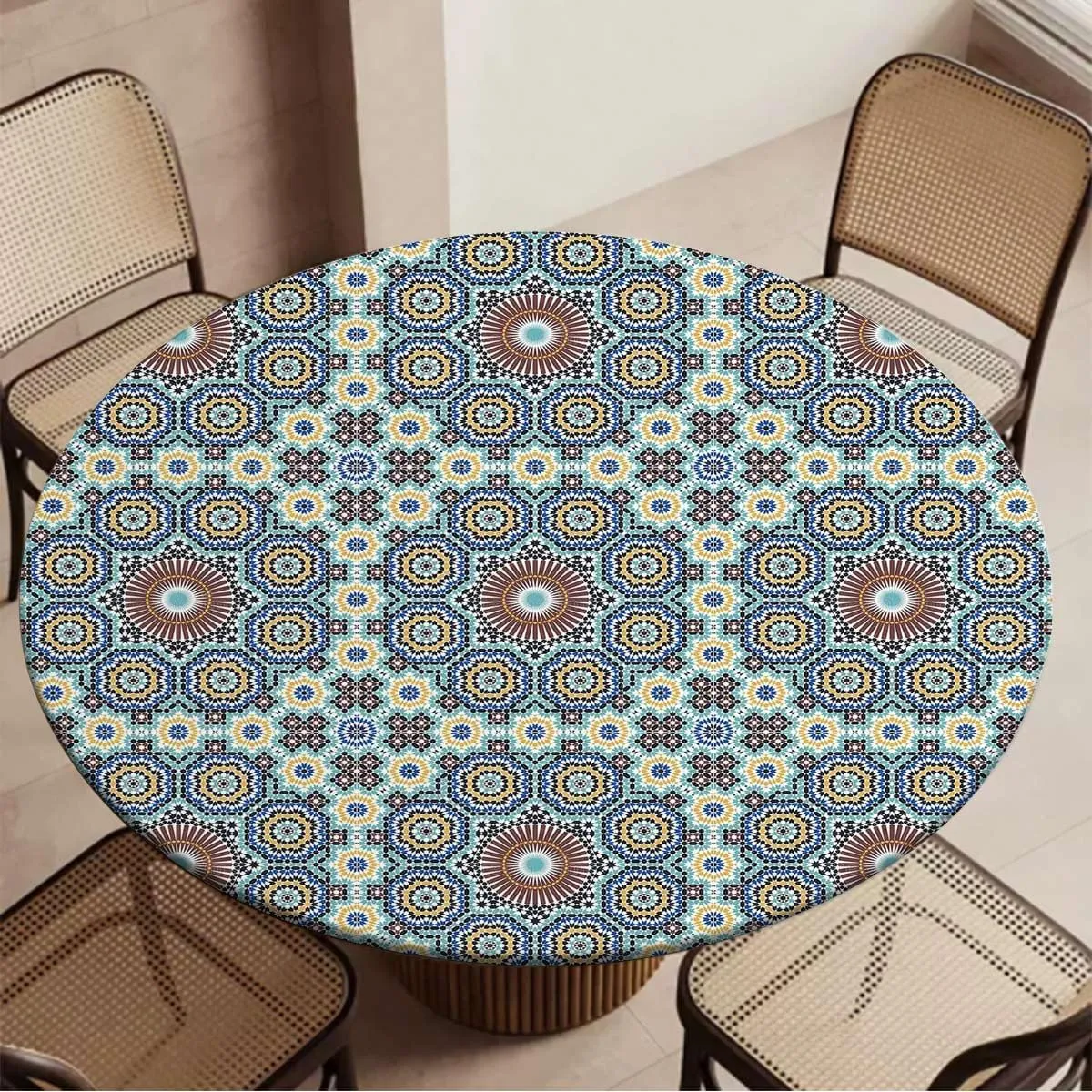 Purple Blue Tablecloth Toppers for Round Tables Mandala Flower Floral Table ​Cover ​for Kitchen Dining Party Picnic Fit for 36"-39" Diameter Table Eastern Design