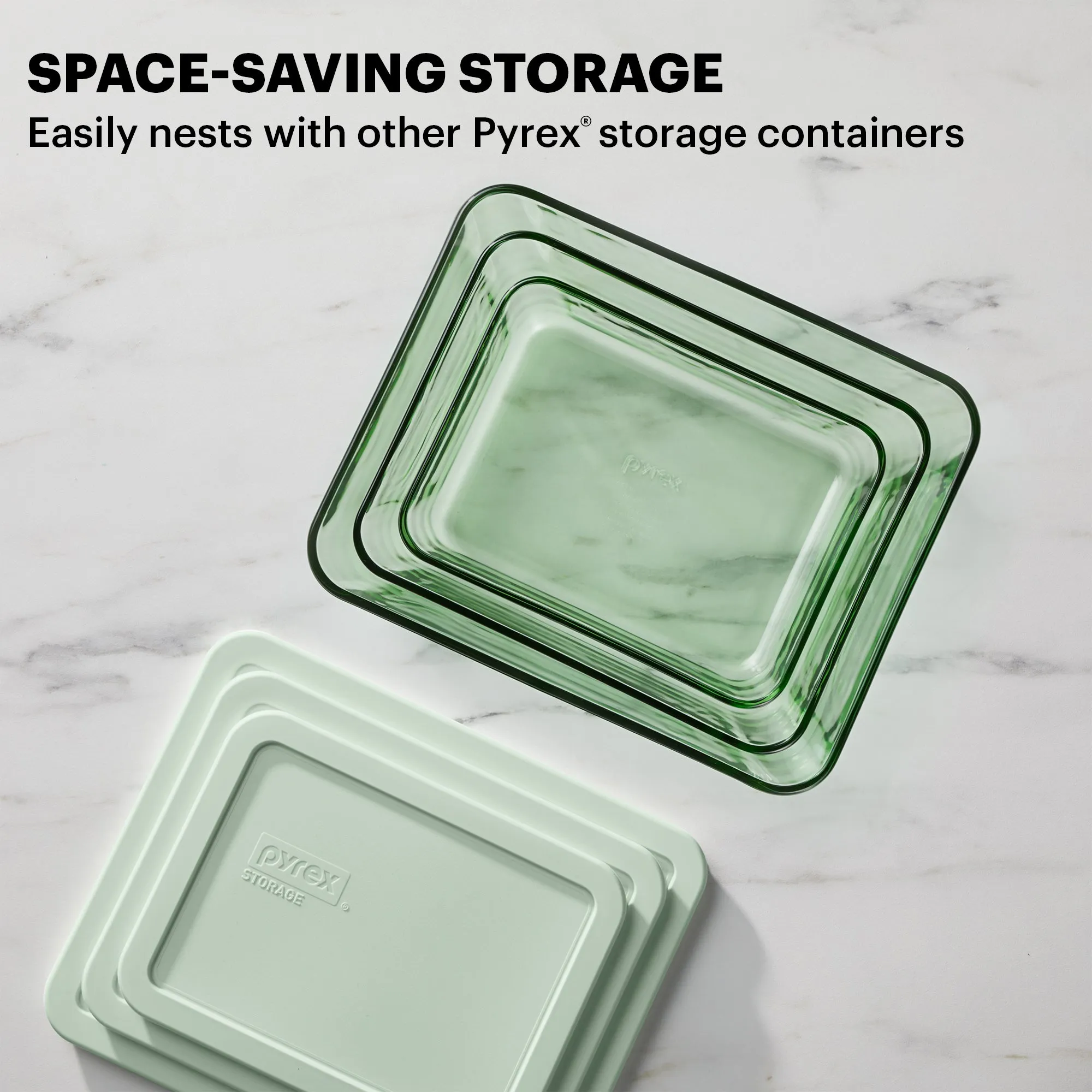 Pyrex® Simply Store® Tinted 6-piece Rectangle Storage Set with Plastic Lids, Green