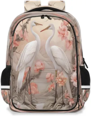 QsirBC Tree Flower Crane Couples Multi Compartment Backpack with Reflective Strips Adjustable Padded Straps Large Capacity Waterproof Duffel Bag for Men Women Work and Daily Use