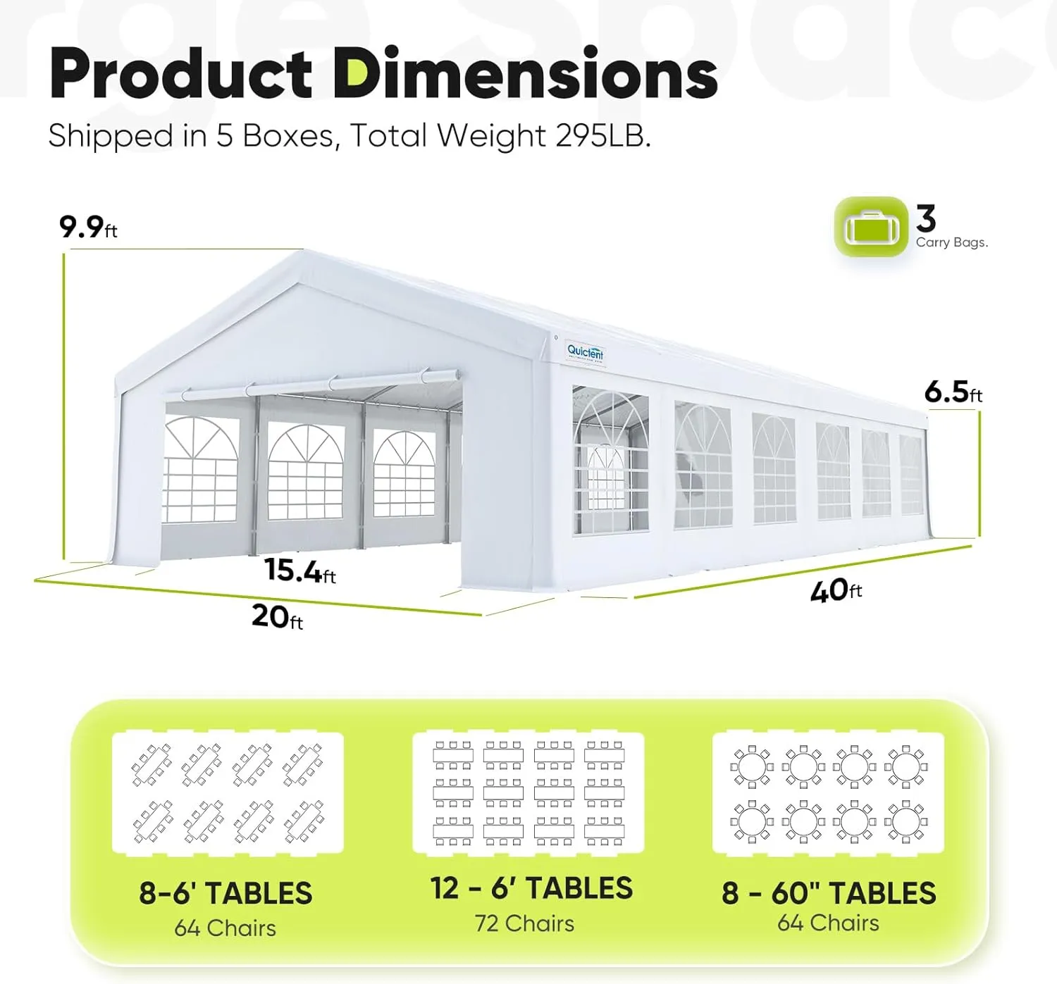 Quictent 20x40 Party Tent Heavy Duty Outdoor Canopy Tent Carport Wedding Event Shelter BBQ Wedding Tents for Parties with Storage Bags(Church)