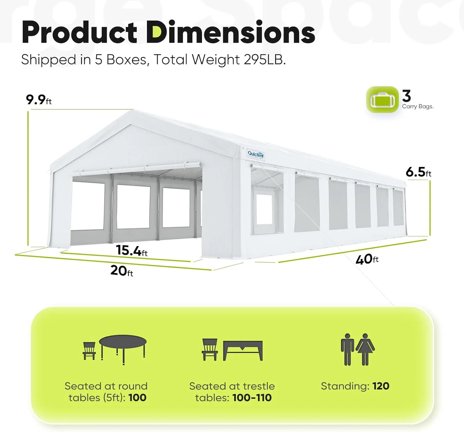 Quictent 20x40ft Party Tent Heavy Duty Outdoor Canopy Tent Carport Wedding Event Shelter BBQ Wedding Tents for Parties with Storage Bags(Mesh)