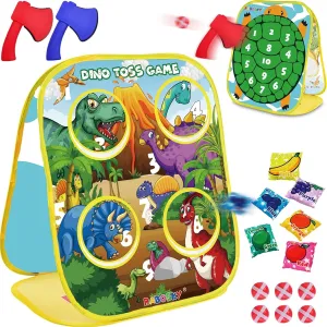 RaboSky 3-in-1 Feed Dinosaur Toss Games for Kids with 6 Fruit Bean Bags, 2 Throwing Axes, 6 Sticky Balls, Outdoor Toddlers Toys for 2 3 4 5 Boy Gifts Birthday Party Valentines Easter Christmas