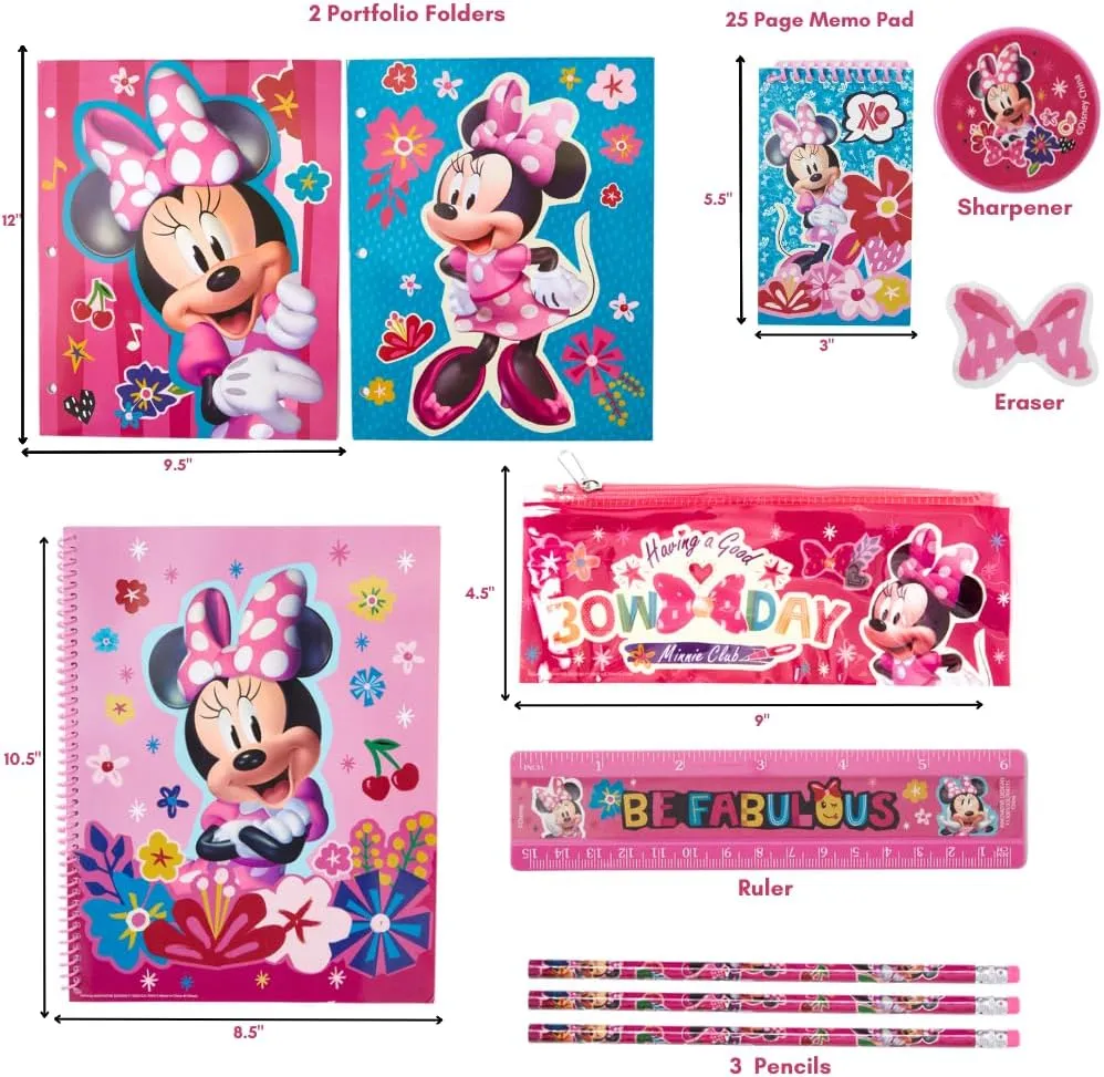RALME Large Clear Backpack for Kids with Disney Minnie Mouse School Supplies Set, 16 inch Stadium Approved Transparent Bag