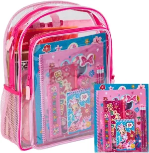 RALME Large Clear Backpack for Kids with Disney Minnie Mouse School Supplies Set, 16 inch Stadium Approved Transparent Bag