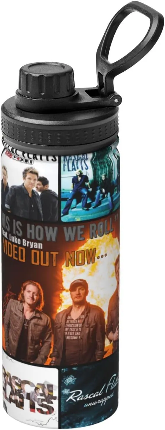 Rascal Musics Flatts Sports Water Bottle 18oz Stainless Insulated Water Bottles Leak Proof Hot and Cold Flask Travel Cup for Hiking & Biking