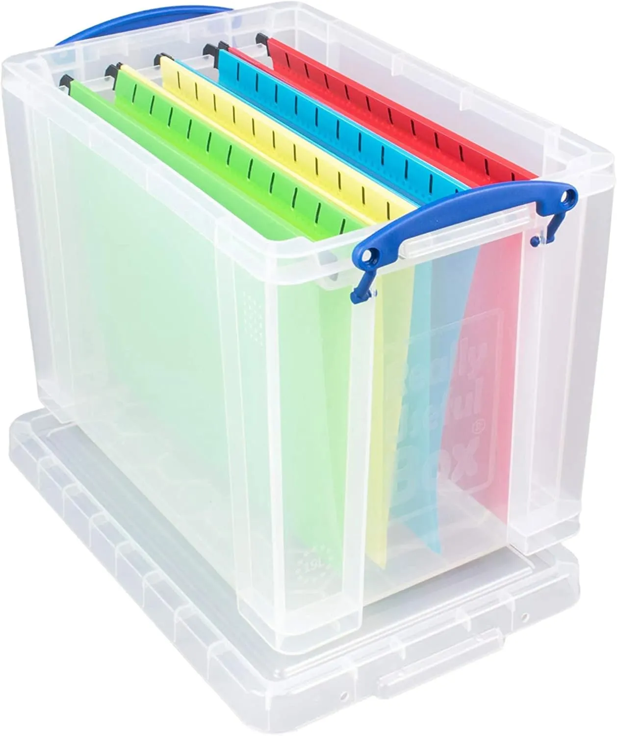 Really Useful Box 19 Liter Plastic Stackable Storage Container w/Snap Lid & Built-In Clip Lock Handles for Home & Office Organization, Clear (3 Pack)