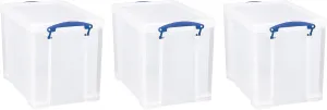Really Useful Box 19 Liter Plastic Stackable Storage Container w/Snap Lid & Built-In Clip Lock Handles for Home & Office Organization, Clear (3 Pack)
