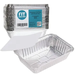 Rectangular Disposable Aluminum Foil Pan Take Out Food Containers with Flat Board Lids, Steam Table Baking Pans, 32 oz, 2.25 lb, Quart [50 Pack]