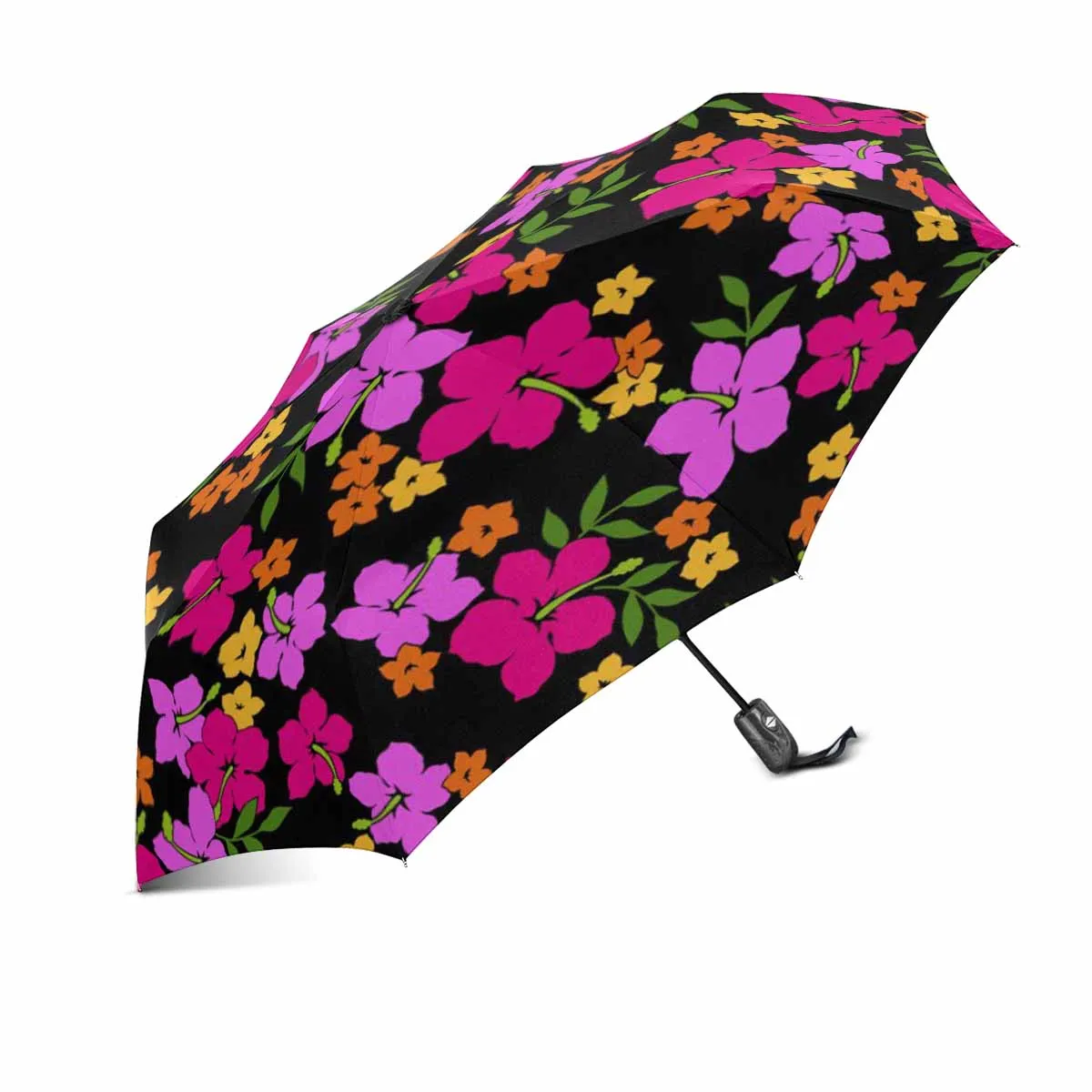 red bright Hibiscus flower pattern print Umbrella Automatic Foldable with totes