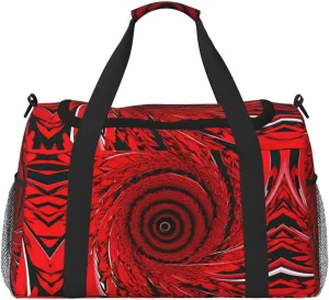 Red Flower Vortex Spiral Travel Tote Bag â€“ Large Reusable Shopping Bag, Vacation Tote, Sports Duffel Bag with Adjustable Crossbody Strap