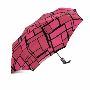 red lattice flower pattern Automatic Foldable Umbrella with totes
