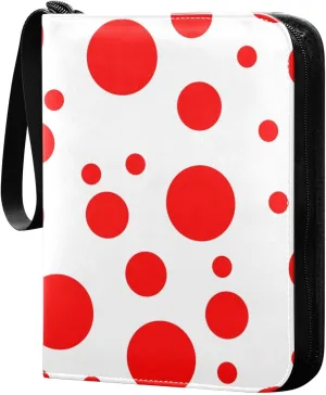 Red Polka Dot Pattern Card Binder for Trading Cards, 4 Pocket with 50 Sleeves up to 400 Cards, Double Sided Pockets Card Holder Carry Case for Baseball Card, Football Card, Gaming Cards