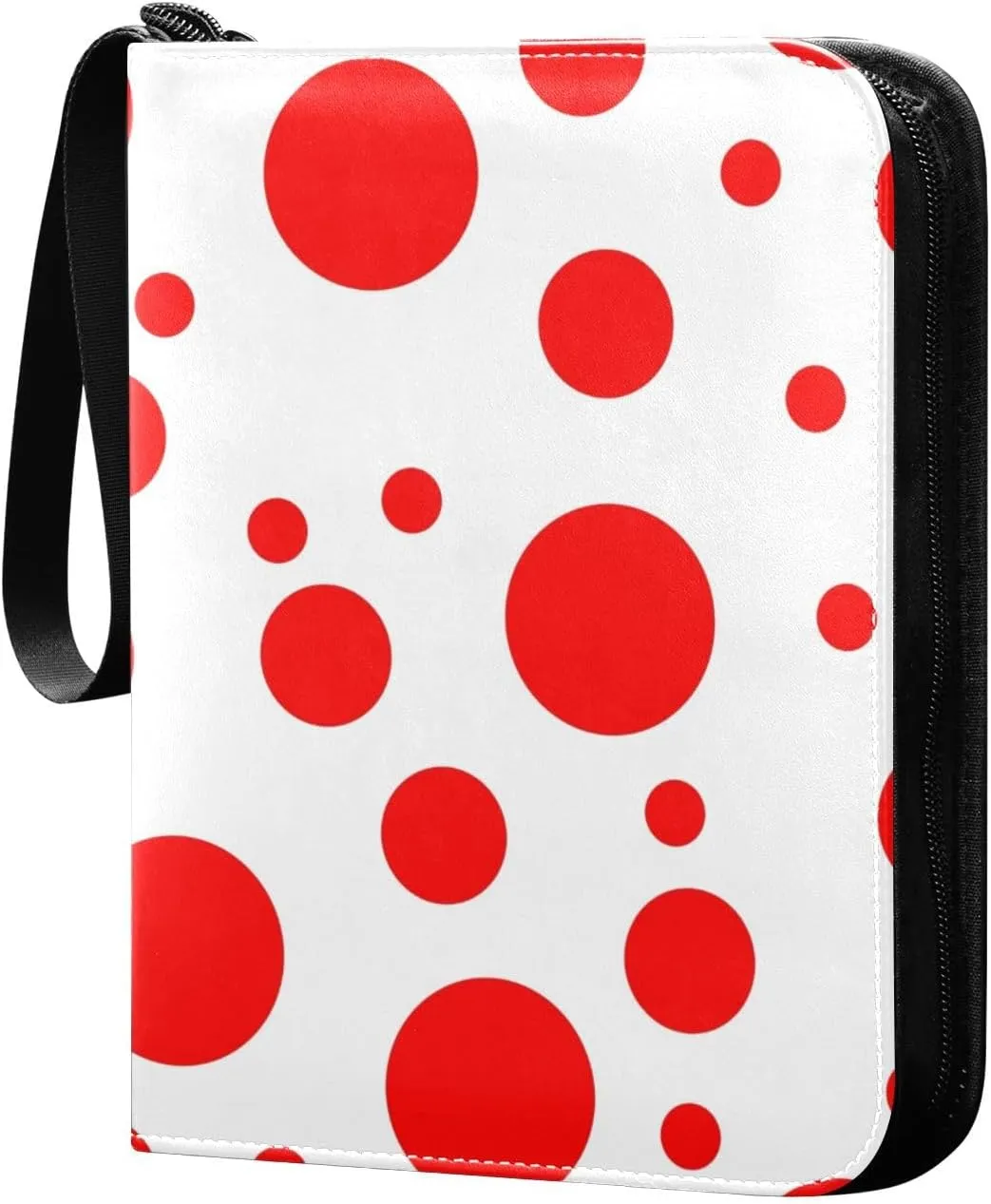 Red Polka Dot Pattern Card Binder for Trading Cards, 4 Pocket with 50 Sleeves up to 400 Cards, Double Sided Pockets Card Holder Carry Case for Baseball Card, Football Card, Gaming Cards