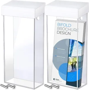 Remerry Acrylic Outdoor Brochure Holder 4 x 9 Inch Waterproof Wall Mount Literature Box with White Lid Clear Pamphlet Holder for Pamphlet Map Menu Display (4 Pieces)