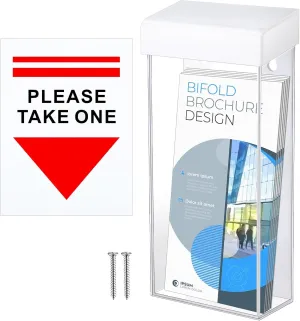 Remerry Outdoor Brochure Holder 4 x 9 Inch Waterproof Wall Mount with Take One Sticker Literature Box with Clear Pamphlet Holder Acrylic Brochure for Flyer Display Map Menu Envelope(Classic White)