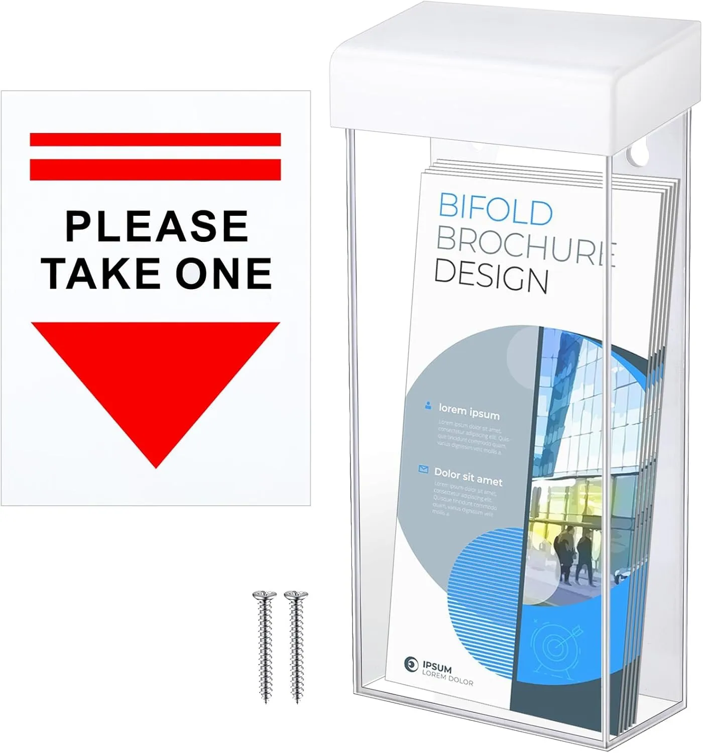 Remerry Outdoor Brochure Holder 4 x 9 Inch Waterproof Wall Mount with Take One Sticker Literature Box with Clear Pamphlet Holder Acrylic Brochure for Flyer Display Map Menu Envelope(Classic White)