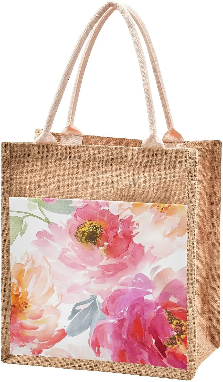 Render Flower Handbag Burlap Bag with Handles Reusable Jute Canvas Gift Tote