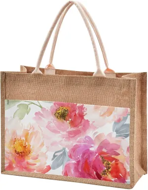 Render Flower Handbag Burlap Bag with Handles Reusable Jute Canvas Gift Tote