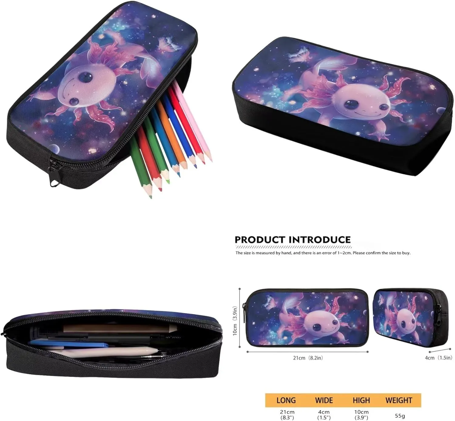 Renewold 3Pcs Kids Teens Backpack Set Axolotl Galaxy Space Butterfly Schoolbag with Lunch Box Pencil Case Preschool Primary Middle School Student Bookbag School Backpacks Girls Book Bag Age 6-8 10-12