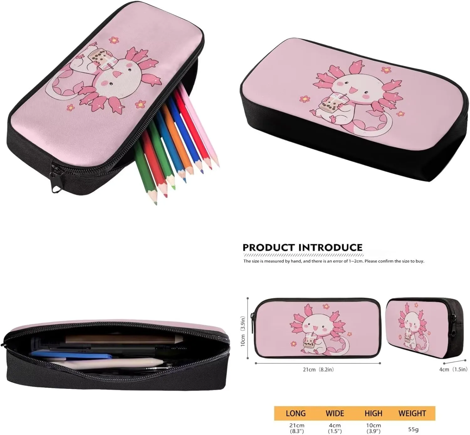 Renewold Axolotl Drinks Pink, Cute Kids Backpack Girls, Set 3 in 1 Children Teens Schoolbag Bookbag, School Book Bag with Breathable Padded Shoulder Straps, Matching with Lunch Bag Pencil Case