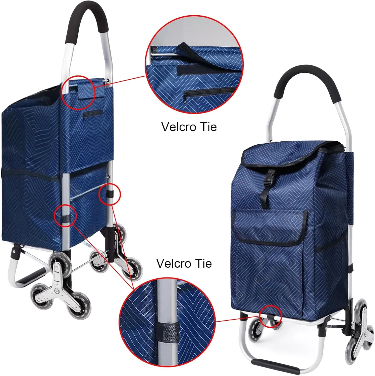Replacement Bag for Grocery Cart/Shopping Cart - Waterproof Trolley Bags, for Aluminium Alloy Frame, 13inx9.5inx21.6in (Blue Stripe)