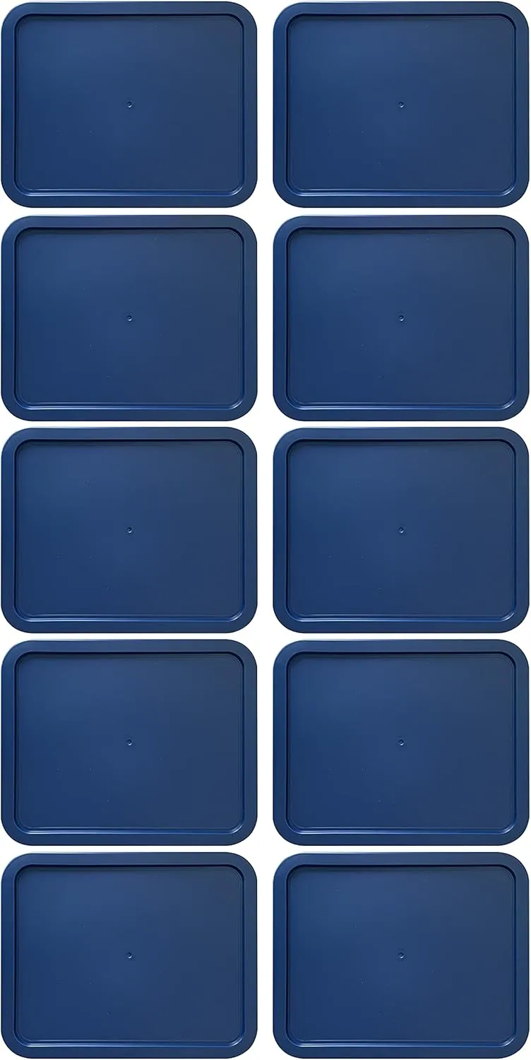 Replacement Lids for Pyrex 3-Cup Glass Food Storage Container Bowls, (7.75 x 5.75-Inch) Plastic Rectangle Lids Covers fits Pyrex 7210-PC, Airtight & Leakproof (10-Pack, Blue)