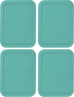 Replacement Lids for Pyrex 3-Cup Glass Food Storage Container Bowls, (7.75 x 5.75-Inch) Plastic Rectangle Lids Covers fits Pyrex 7210-PC, Airtight & Leakproof (4-Pack, Turquoise)