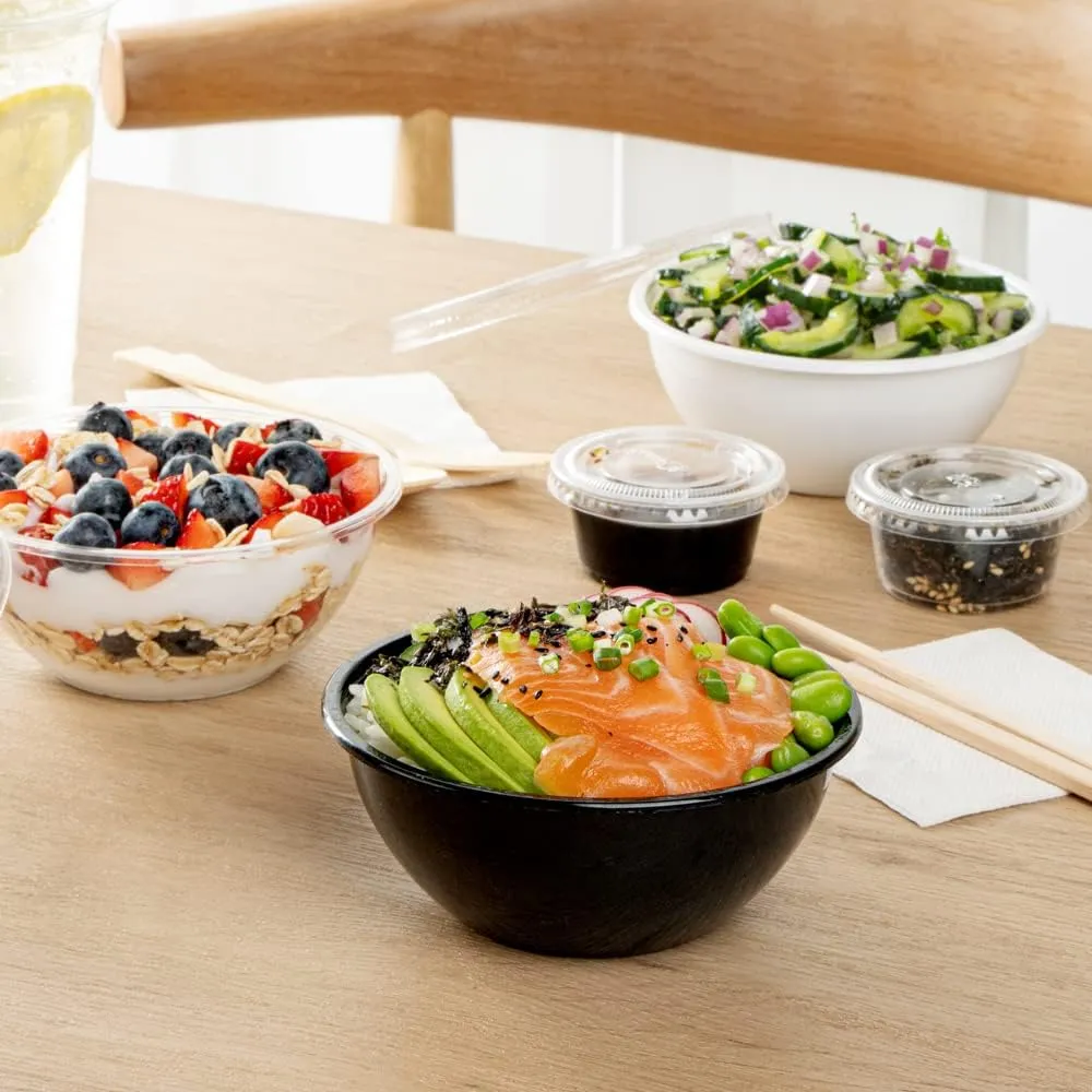 Restaurantware 7.4 Ounce Food Containers 200 Disposable Salad Bowls - Lids Sold Separately Heavy-Duty Black Plastic To Go Bowls For Take Outs Catering Or Buffets Serve Desserts Or Appetizers
