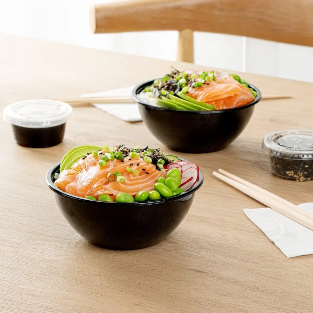 Restaurantware 7.4 Ounce Food Containers 200 Disposable Salad Bowls - Lids Sold Separately Heavy-Duty Black Plastic To Go Bowls For Take Outs Catering Or Buffets Serve Desserts Or Appetizers