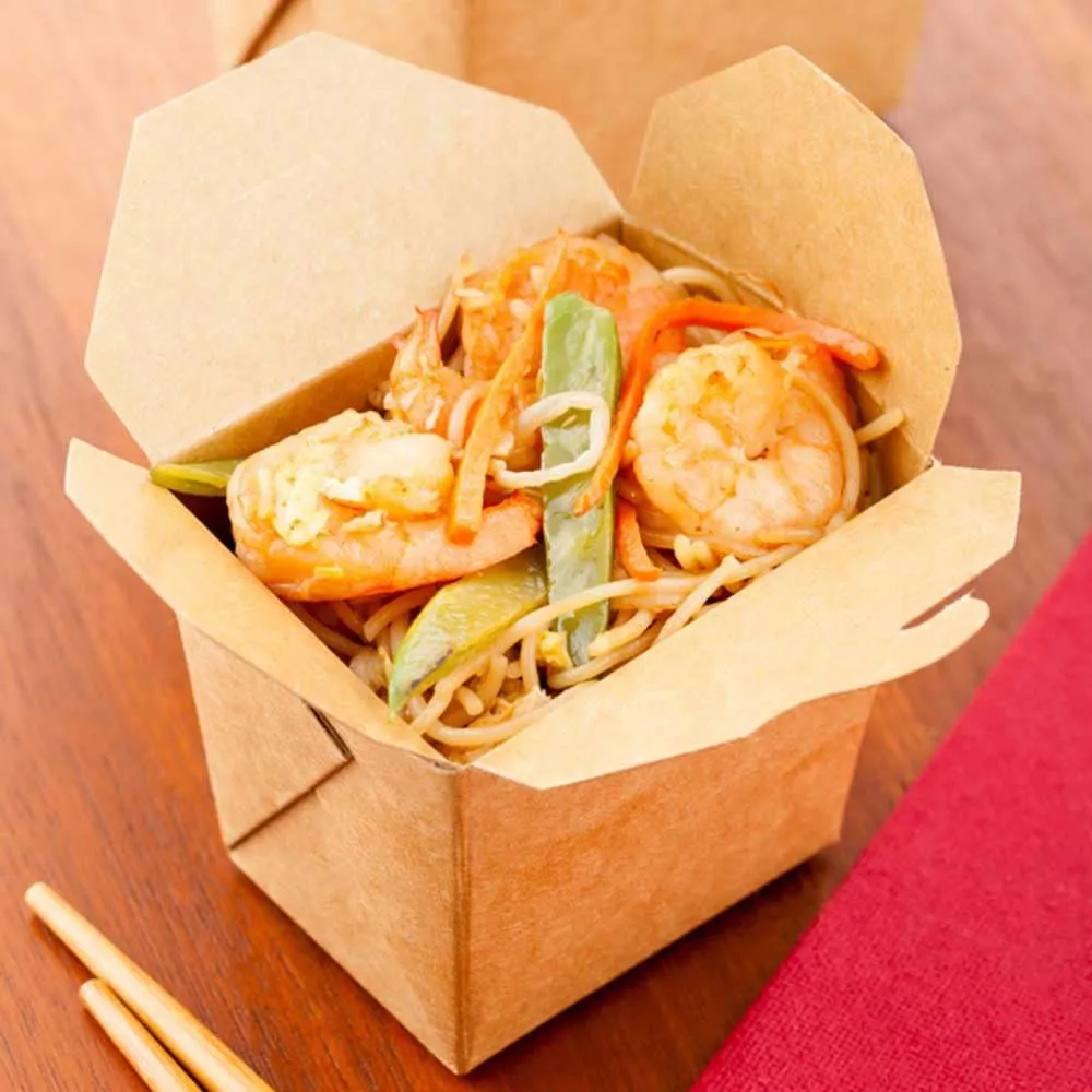 Restaurantware-8 Ounce Noodle Take Out Boxes, 25 Disposable Food To Go Boxes - Tab-Lock, Stackable, Kraft Paper Take Home Boxes, Greaseproof, For Restaurants, Catering, And Parties