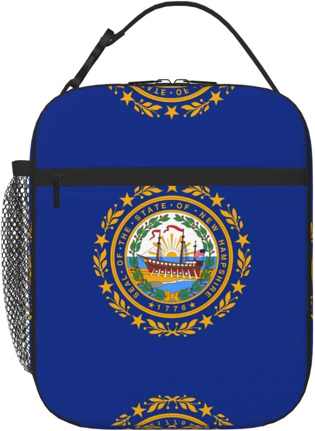 Reusable insulated bag, Flag of New Hampshire cooler tote bag, unisex portable storage bag, lunch bag for work office school travel