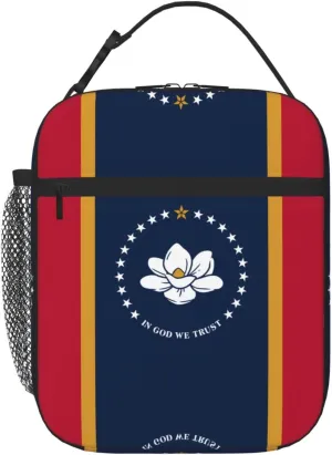 Reusable insulated bag, Mississippi State Flag cooler tote bag, unisex portable storage bag, lunch bag for work office school travel