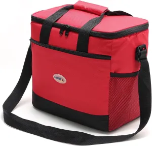 Reusable Lunch Bag for Men/Women - Insulated Lunch Box Leakproof Lunchbox Portable Cooler Bag for Office Outdoor Travel Beach Picnic Camping - 16L Large Freezable Collapsible Cooler Bag - Red