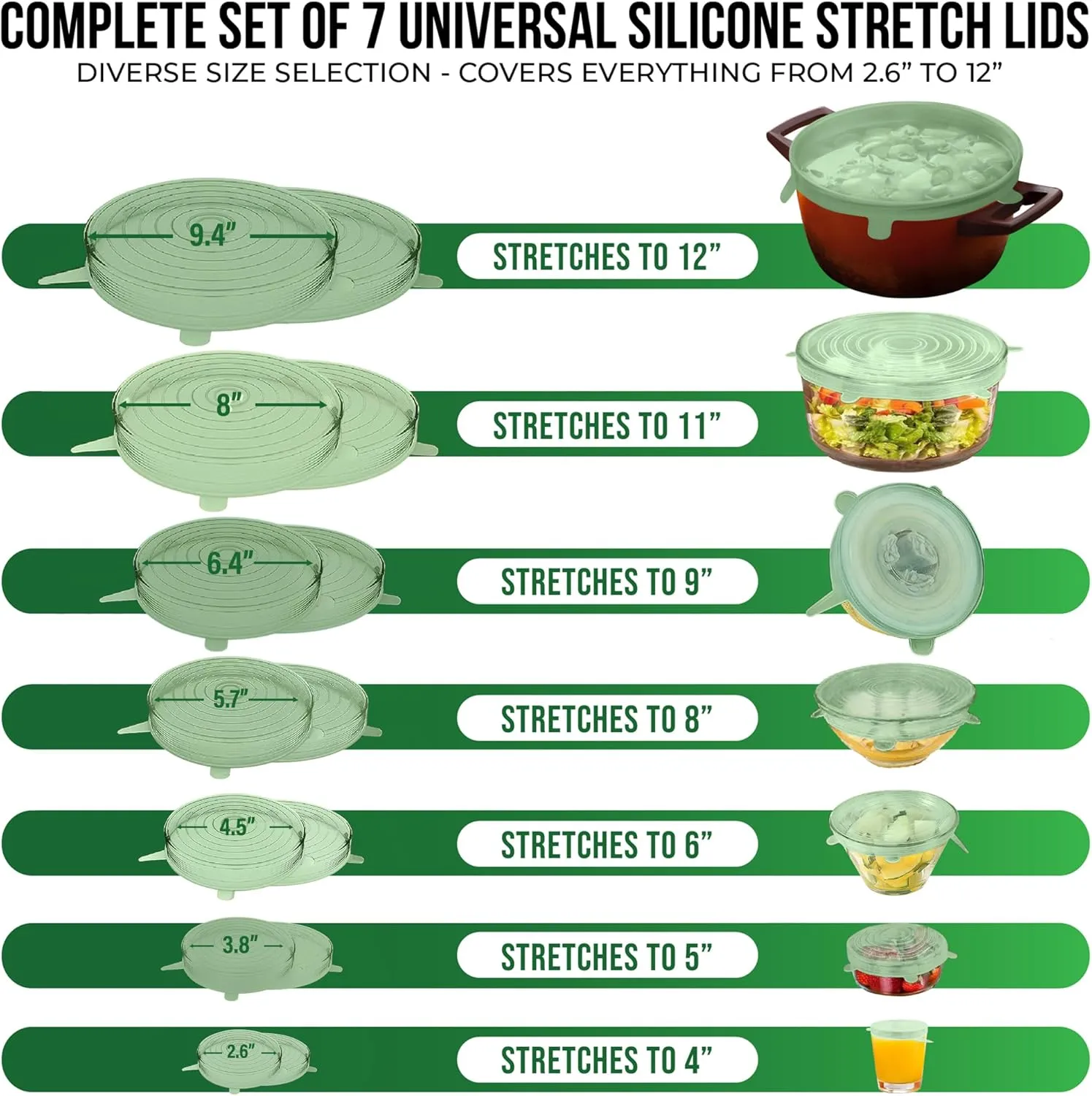 Reusable Silicone Stretch Lids - Stretchy Silicone Lids For Bowls - Reusable Silicone Bowl Covers Reusable - Silicone Covers For Bowls - Silicone Microwave Cover - Mint Frost Stretchy Lid Set