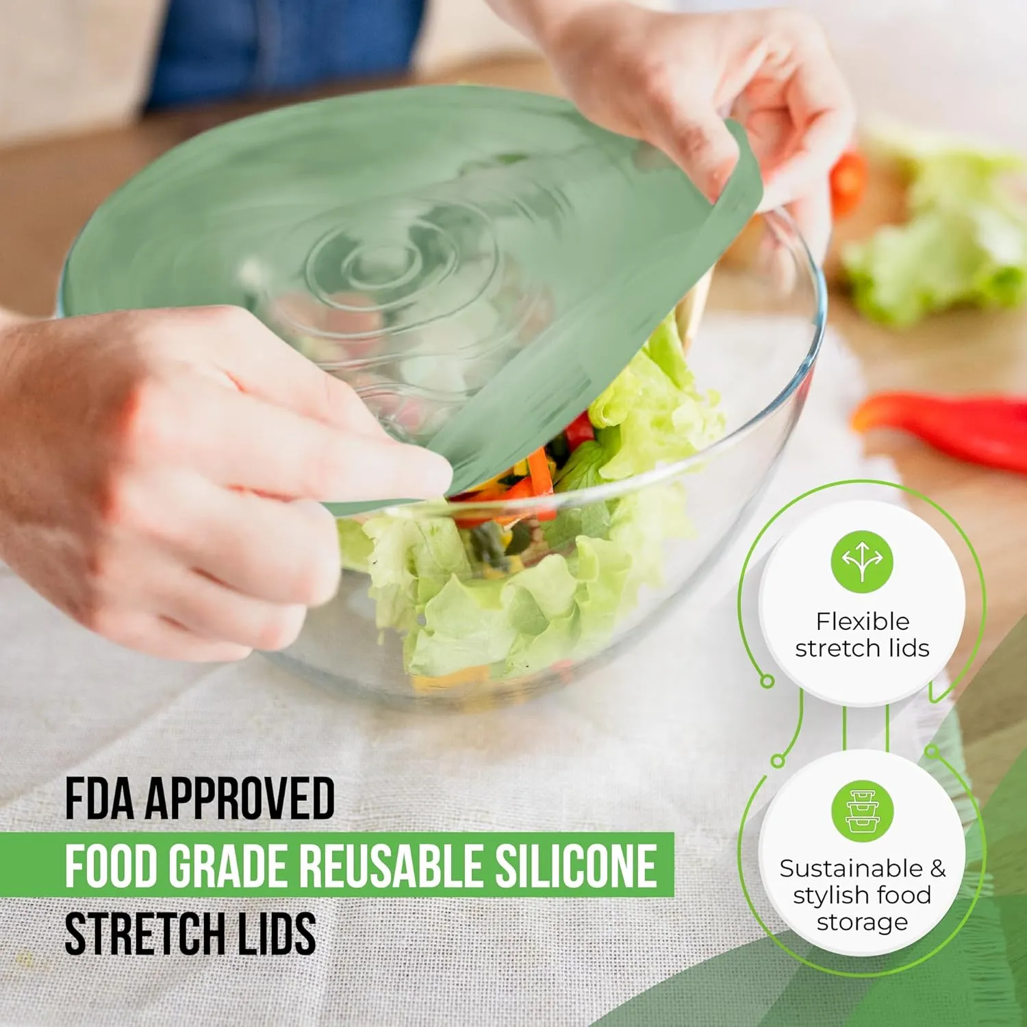 Reusable Silicone Stretch Lids - Stretchy Silicone Lids For Bowls - Reusable Silicone Bowl Covers Reusable - Silicone Covers For Bowls - Silicone Microwave Cover - Mint Frost Stretchy Lid Set