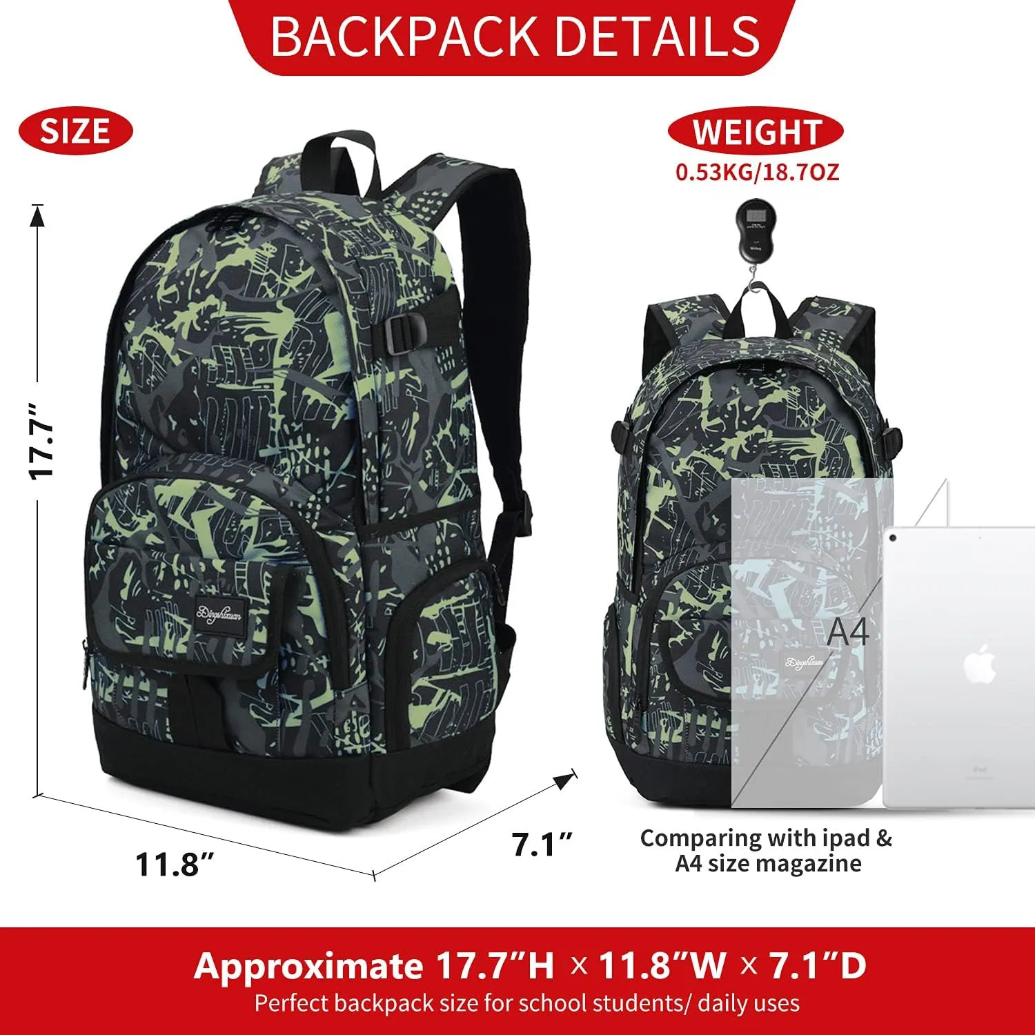 rickyh style School Backpack Travel Bag for Men & Women Lightweight College Back Pack with Laptop Compartmen