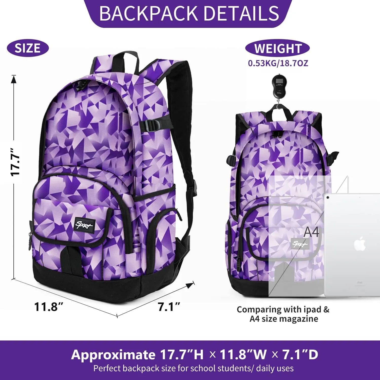 rickyh style School Backpack Travel Bag for Men & Women Lightweight College Back Pack with Laptop Compartmen