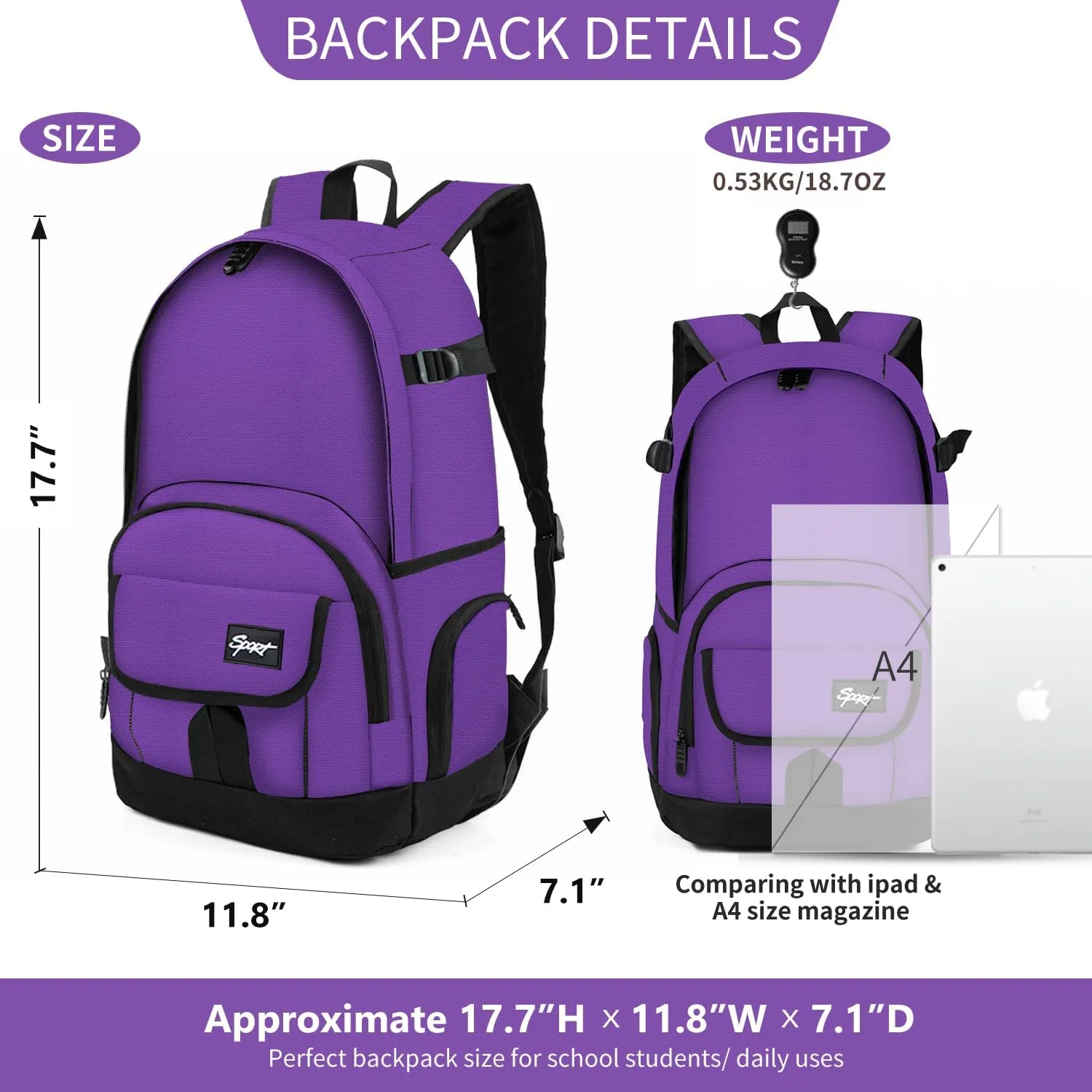 rickyh style School Backpack Travel Bag for Men & Women Lightweight College Back Pack with Laptop Compartmen
