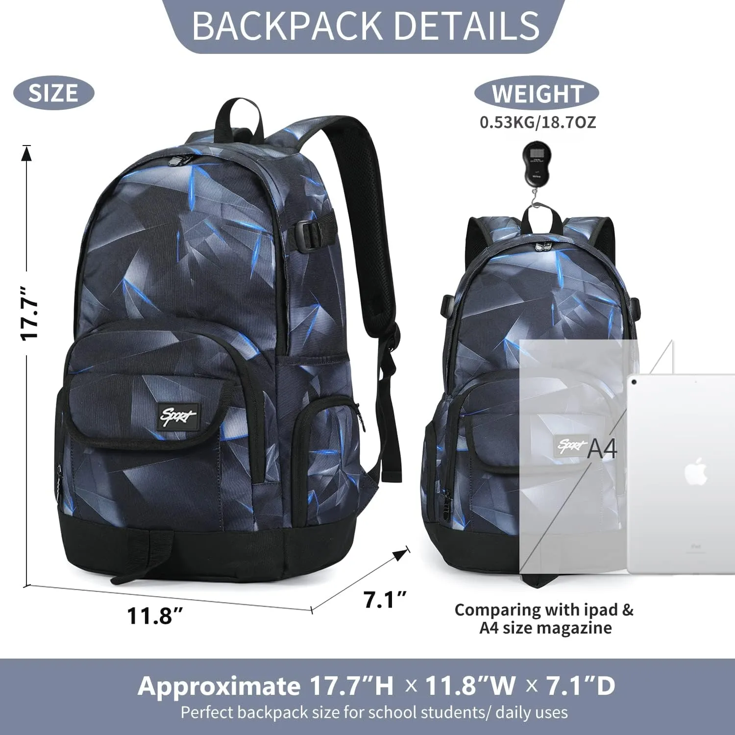 rickyh style School Backpack Travel Bag for Men & Women Lightweight College Back Pack with Laptop Compartmen