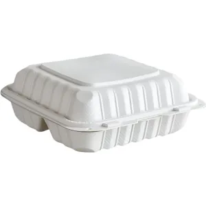 RitePak - 7" x 7" MFPP White Hinged 3-Compartment Container, Pack of 150 - PH703