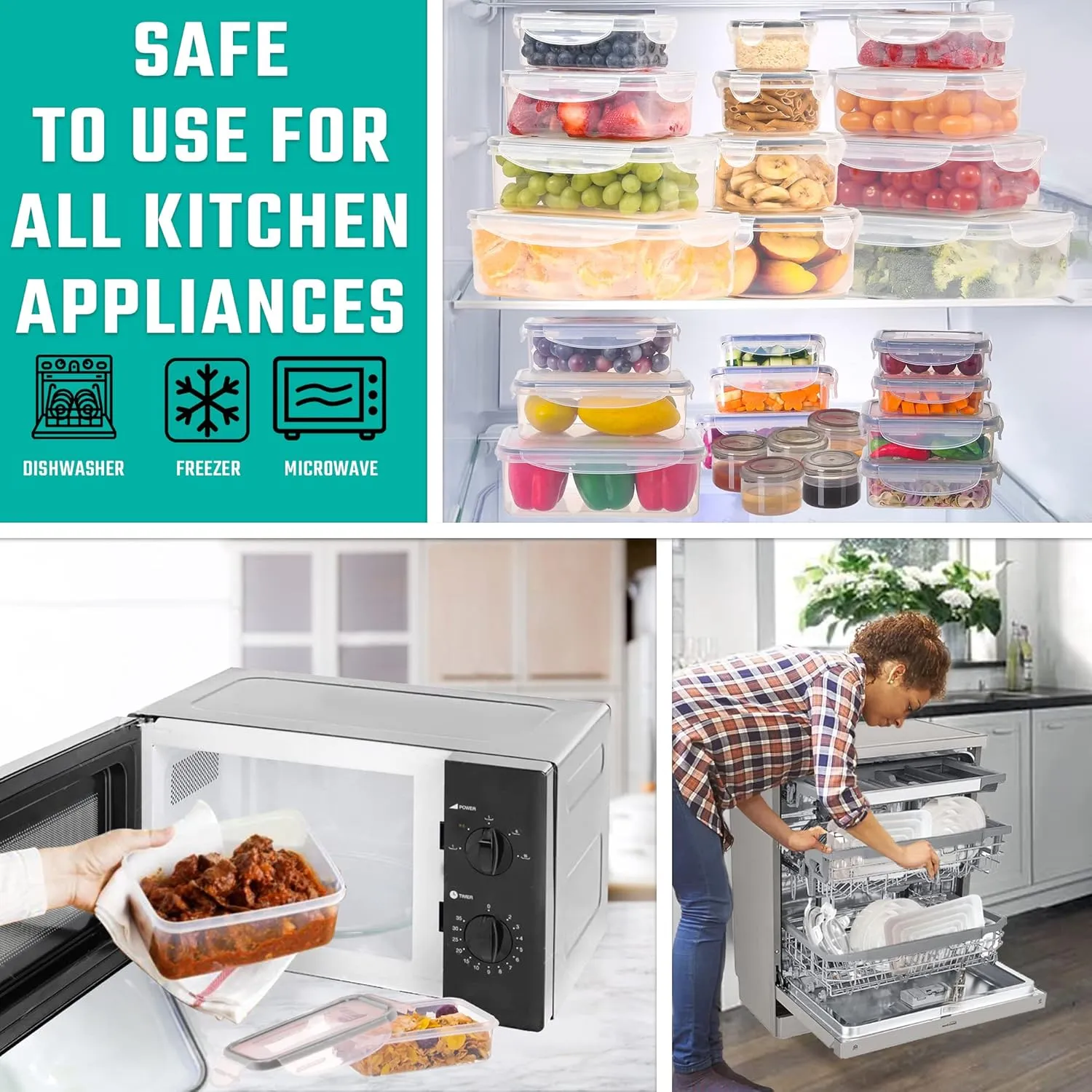 RockBerry 50 Pcs Large Food Storage Containers with Lids Airtight-Total 526OZ Stackable Kitchen Set-85 OZ to small Containers-BPA Free Leak proof containers- Freezer Microwave safe