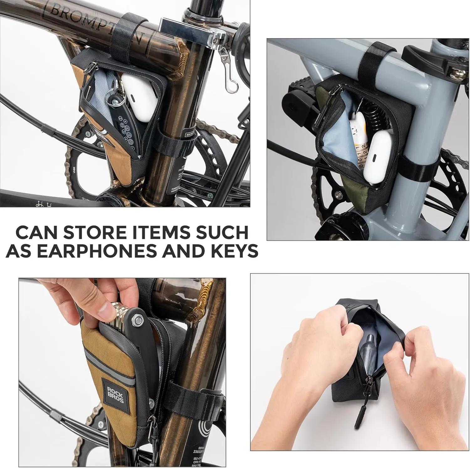 ROCKBROS Bike Frame Triangle Pouch - Waterproof Small Bicycle Bag for Men, Women, Boys, Girls - Road, Folding Bike Accessory