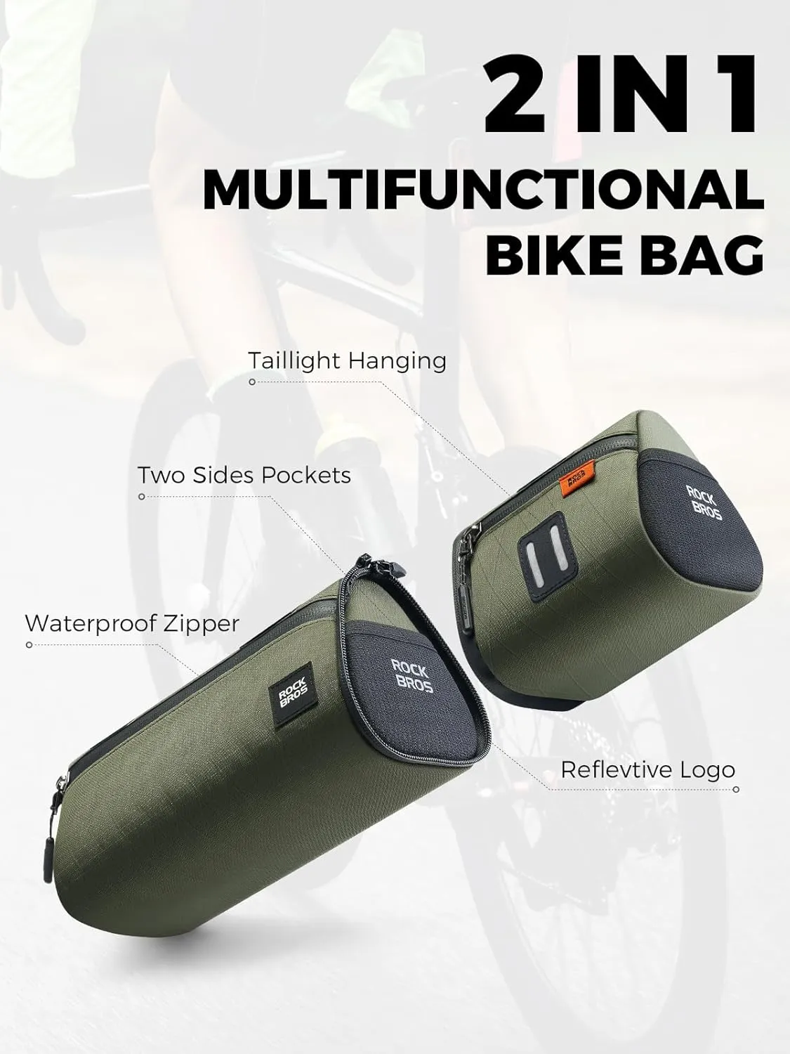 ROCKBROS Bike Handlebar Bag, 2L Large Capacity Handlebar Bags for Bicycles, 2 In 1 Multifunctional Bike Frame Bag, Separated Bike Saddle Bag