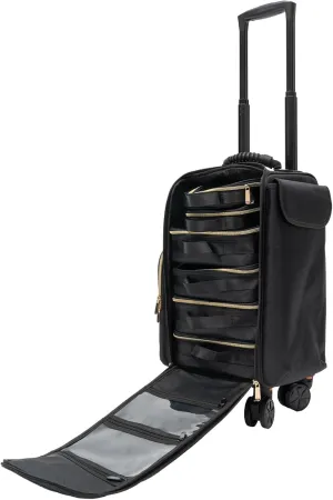 Rolling Makeup Train Case,Cosmetic Storage Organizer with 6 Removable Cosmetic Bags,Rolling Trolley Cosmetic Case for Makeup Artist Nail Technician,Black (Black)