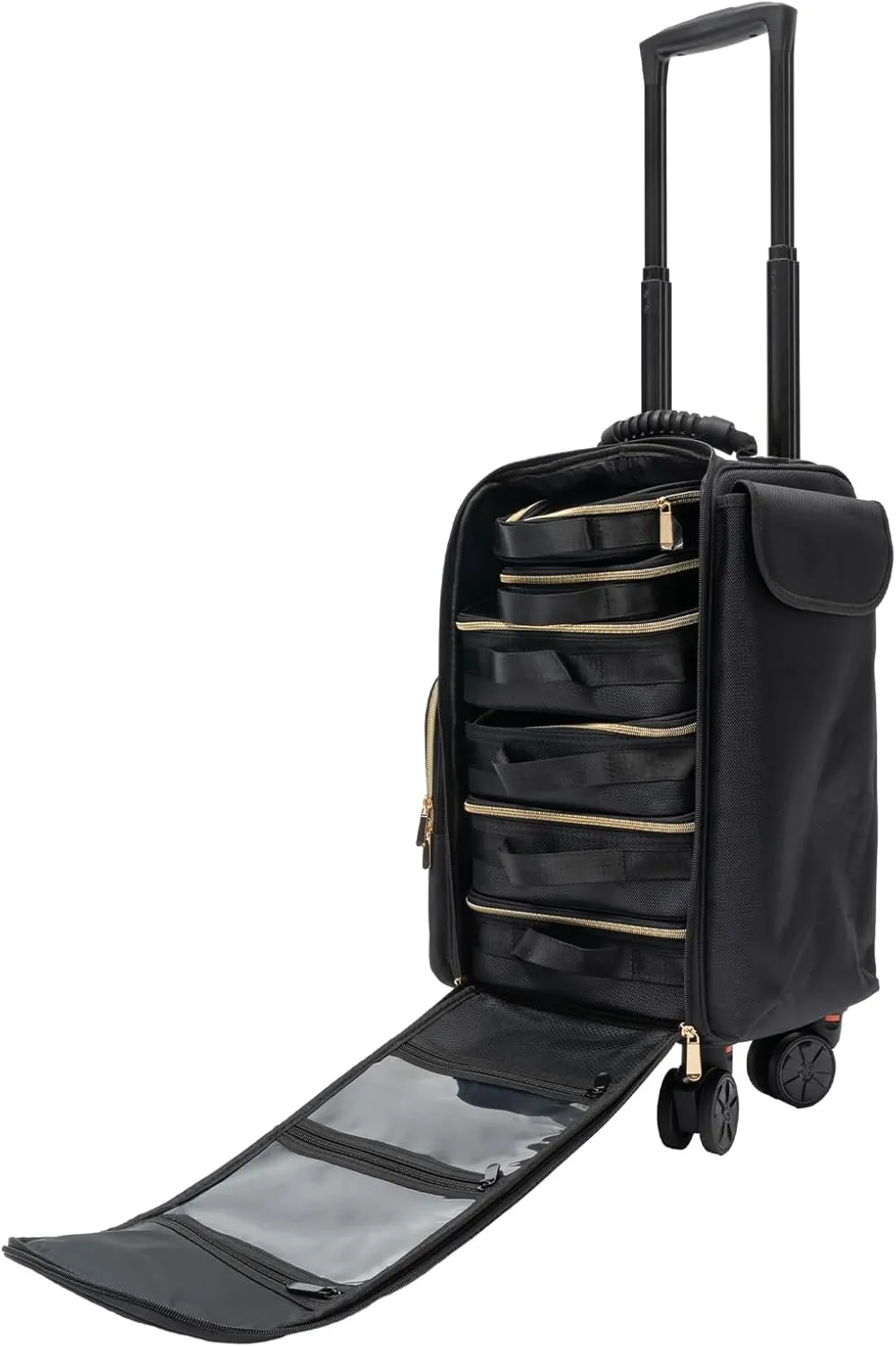 Rolling Makeup Train Case,Cosmetic Storage Organizer with 6 Removable Cosmetic Bags,Rolling Trolley Cosmetic Case for Makeup Artist Nail Technician,Black (Black)