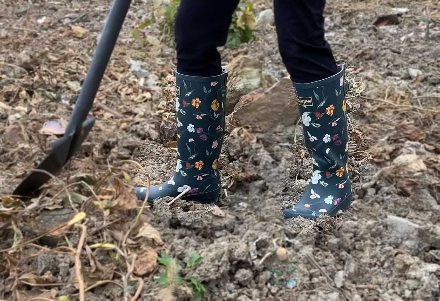 Rongee Rain Boots for Women Waterproof Floral Printed with Adjustable Buckle