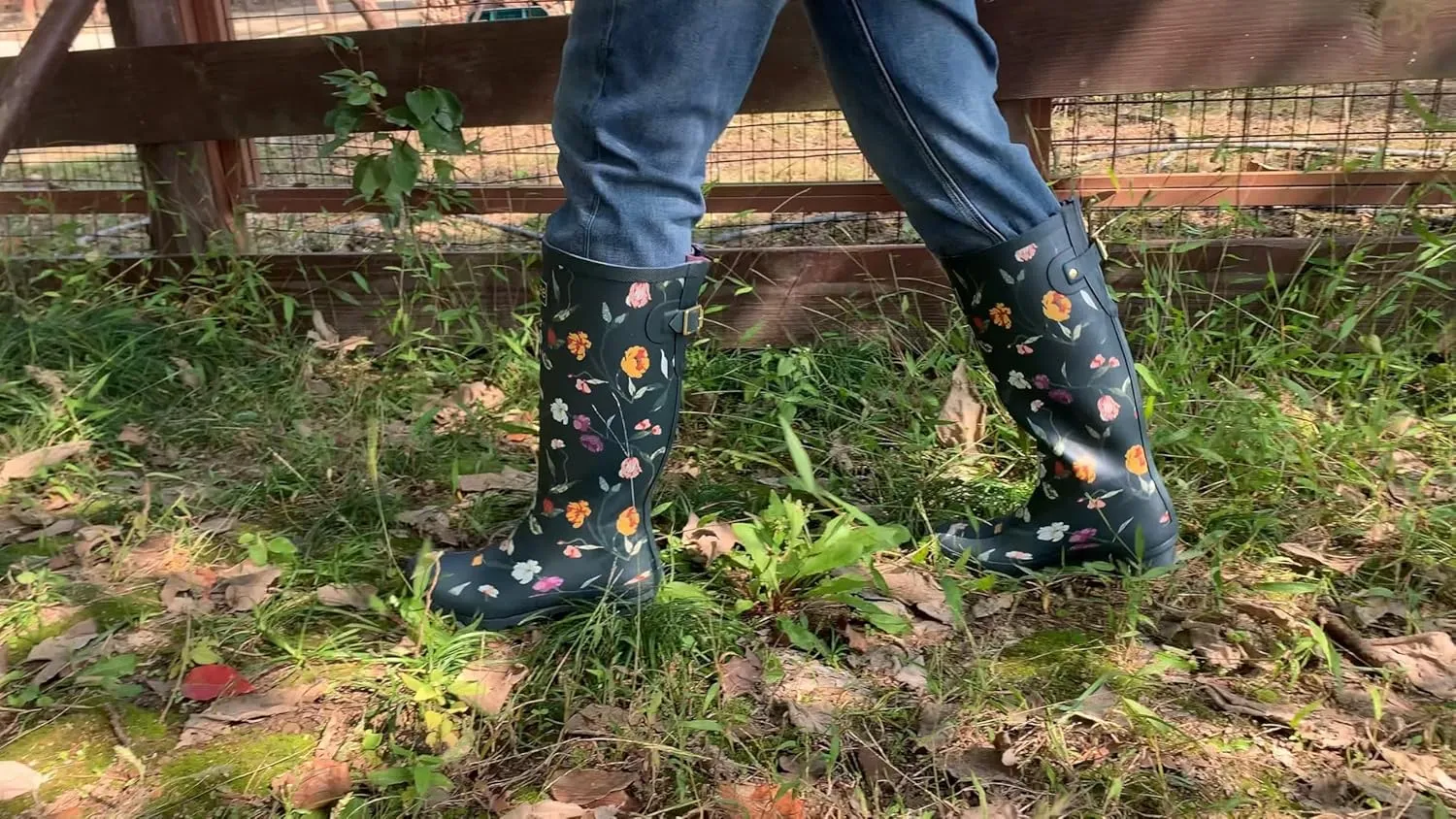 Rongee Rain Boots for Women Waterproof Floral Printed with Adjustable Buckle